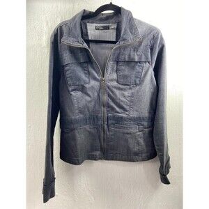 PRANA WOMENS LARGE ZIP UP DENIM & CORDUROY SHORT BLACK JACKET